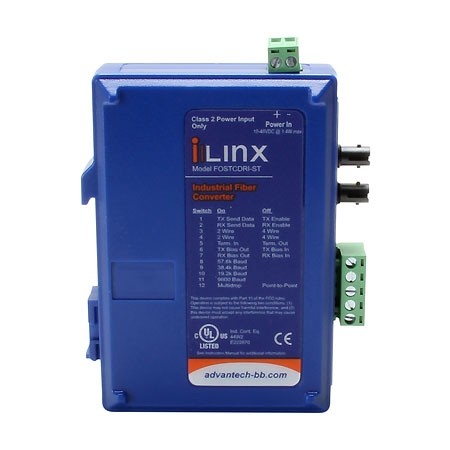 Serial Converter, RS-232/422/485 TB to SM Fiber ST, Ind. DIN, C1D2