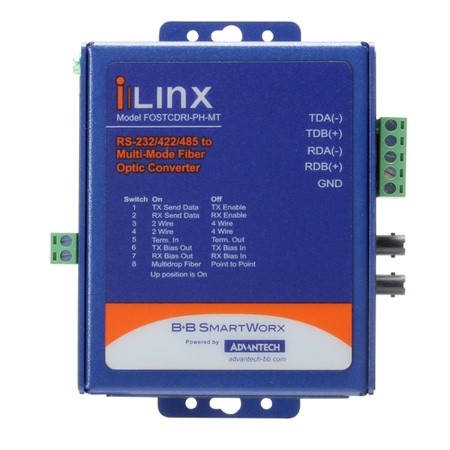 Serial Converter, RS-232/422/485 TB to MM Fiber ST, Ind. Panel, C1D2