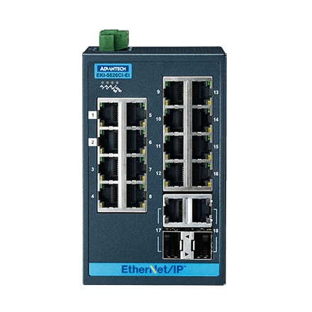16FE+2G Combo Managed Ethernet Switch supportEtherNet/IP, -40~75℃