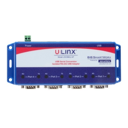 Serial Converter, USB 2.0 to 4 x RS-232 DB9 M, Isolated